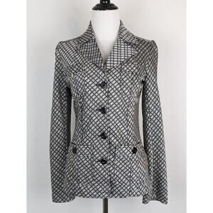 Vertigo Paris Blazer Jacket Geometric Diamond Career Office Black Cream